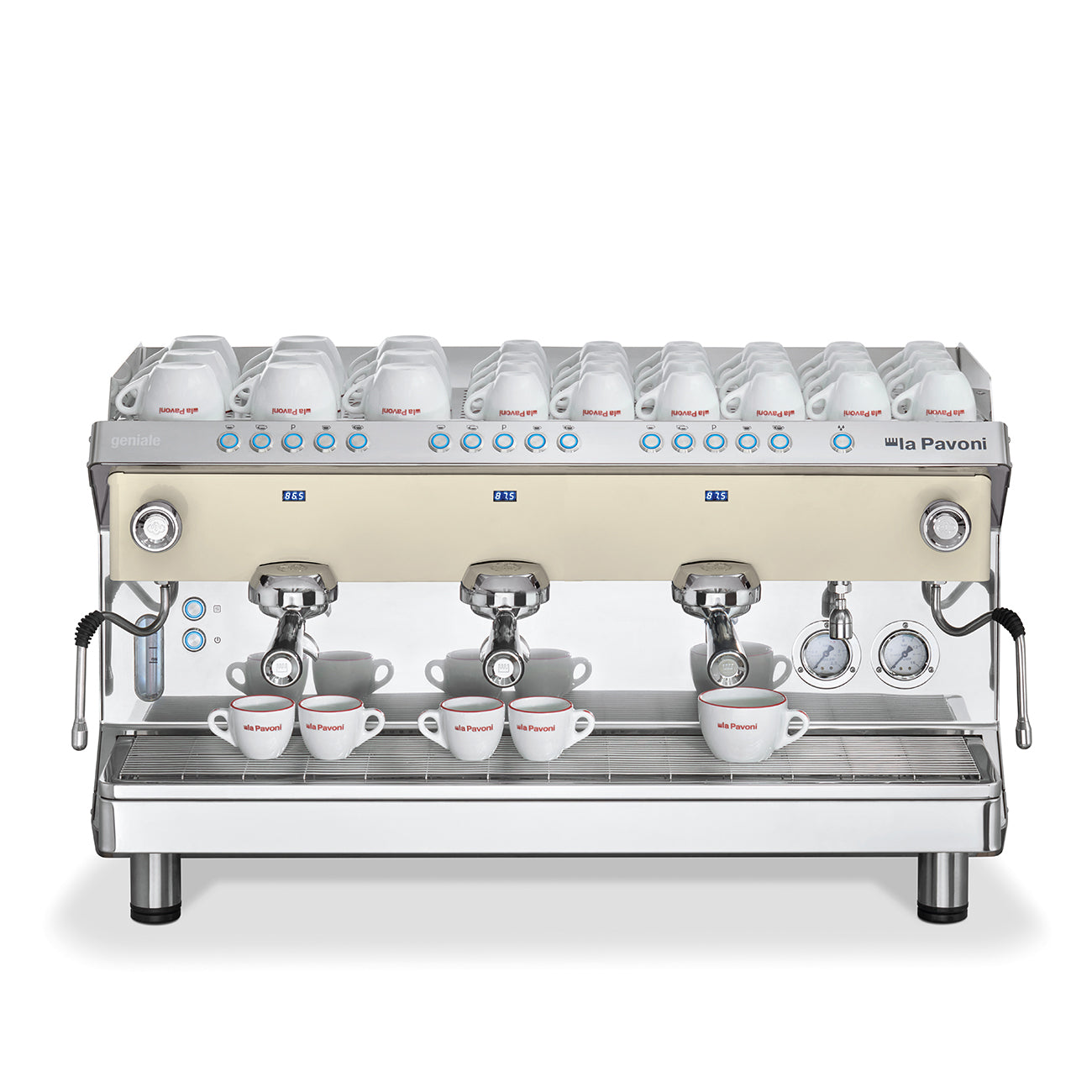 LA PAVONI GENIALE WHITE 3 GROUP VOLUMETRIC - 5465W - 230V Special Order Call for Availabilities