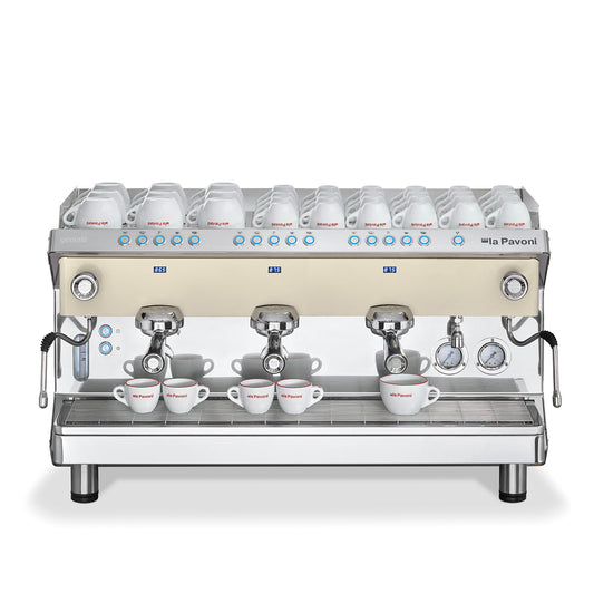 LA PAVONI GENIALE WHITE 3 GROUP VOLUMETRIC - 5465W - 230V Special Order Call for Availabilities